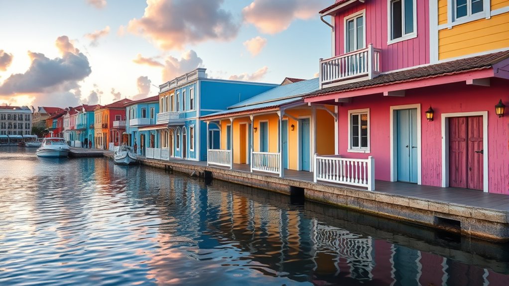 pastel colored historical buildings