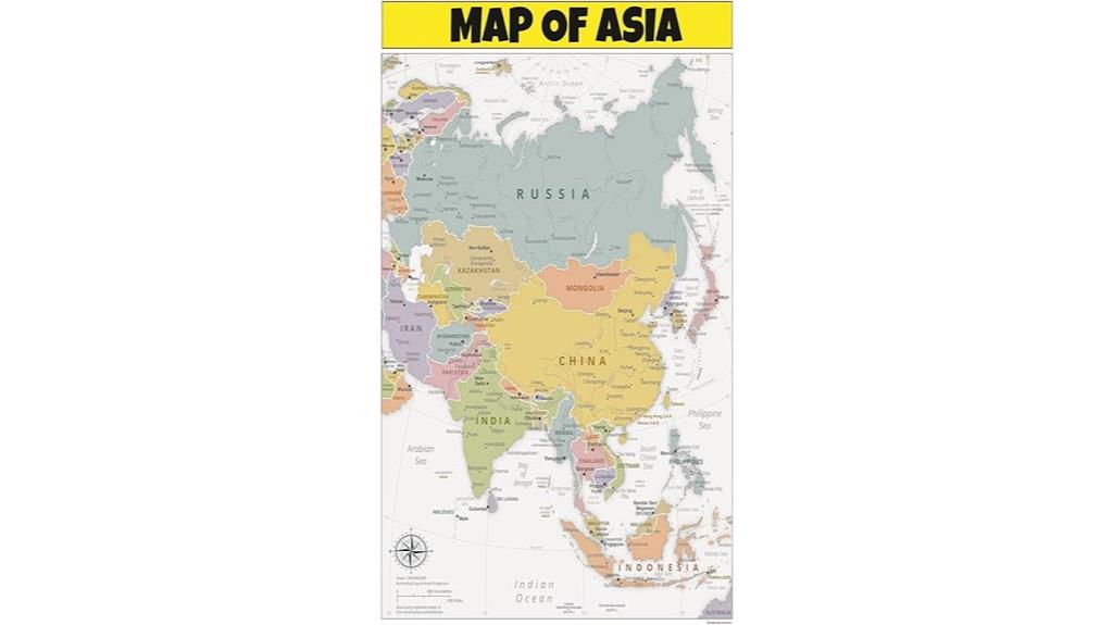 bright laminated asia map