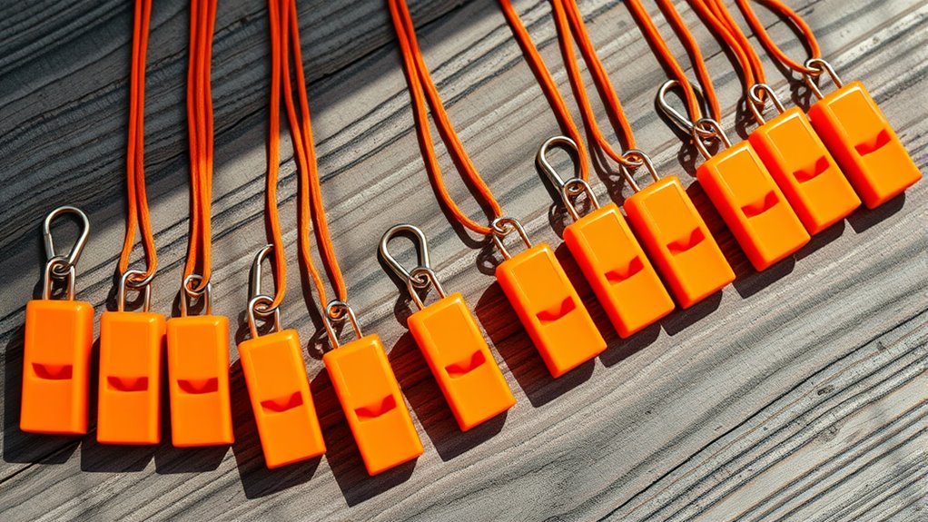 bright orange marine emergency whistles