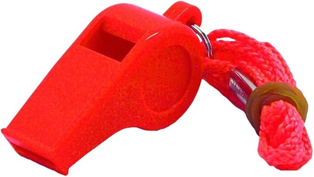 bright orange safety whistle