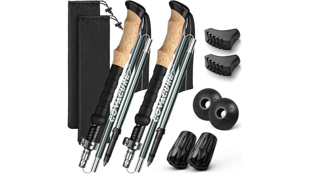 collapsible trekking poles with tips