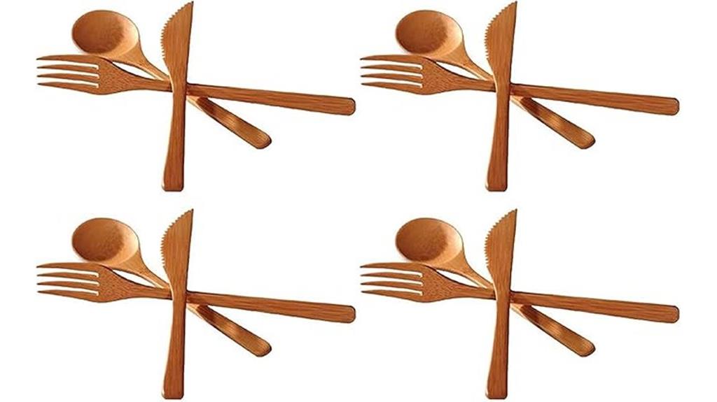 four bamboo utensil sets