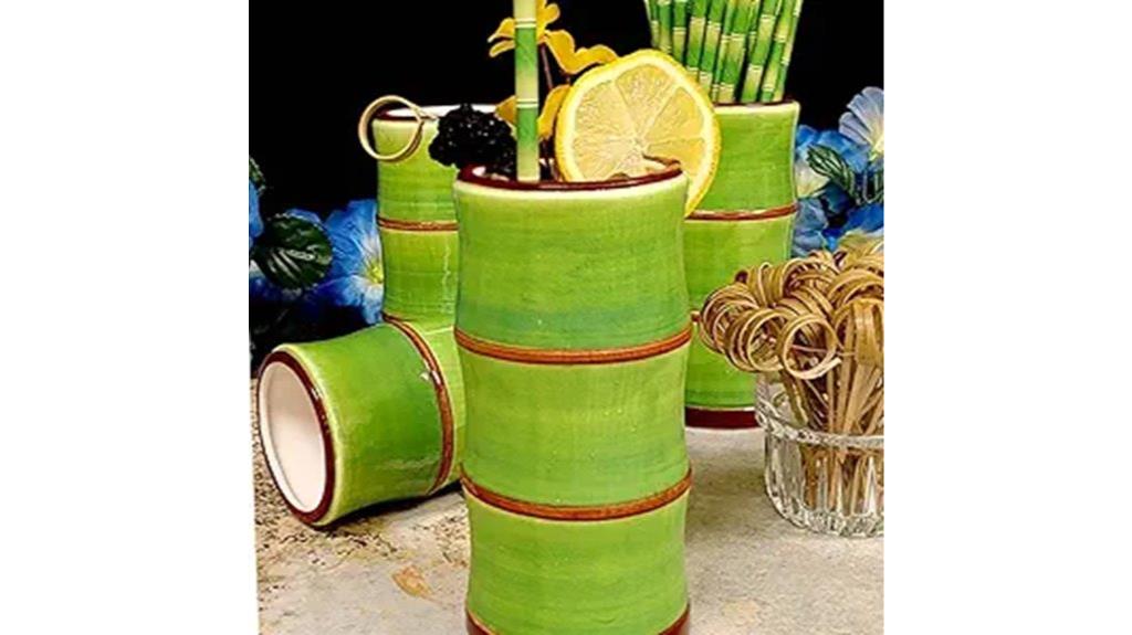 green bamboo tiki mug set