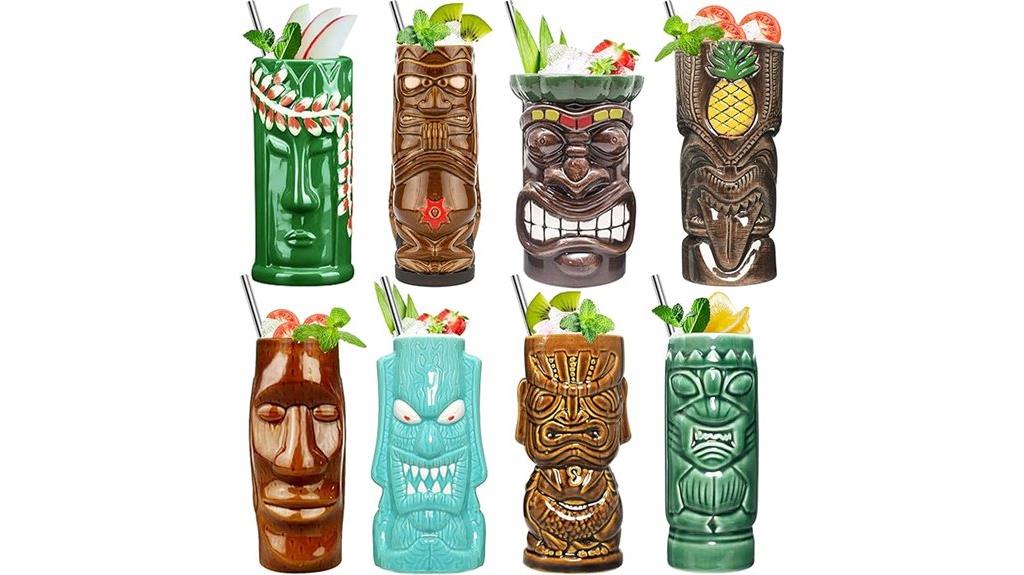 set of 8 tiki ceramic mugs