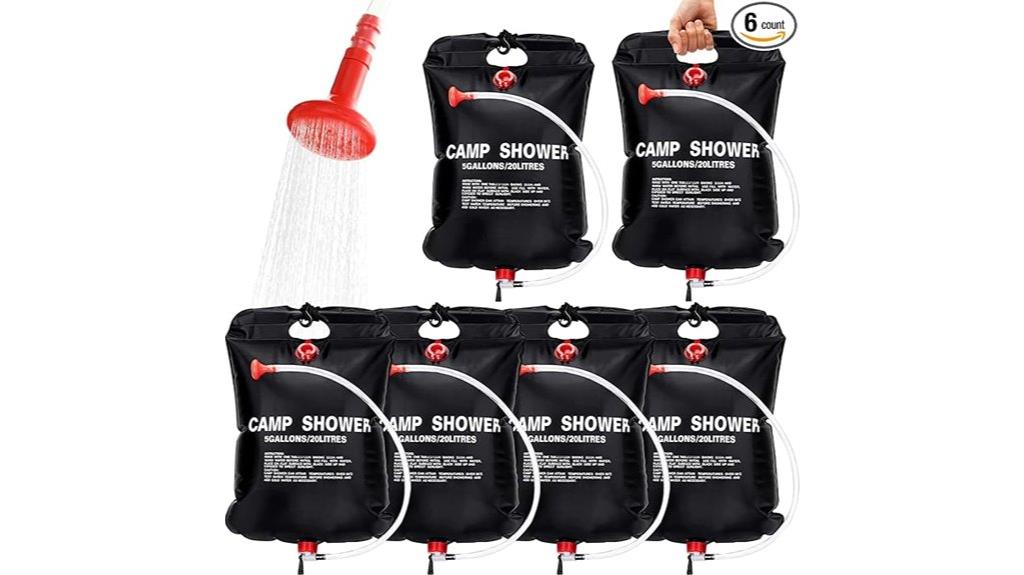 six solar shower bags