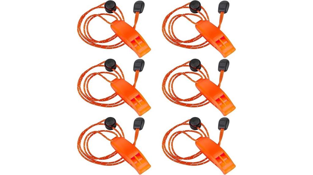 six whistles with lanyards
