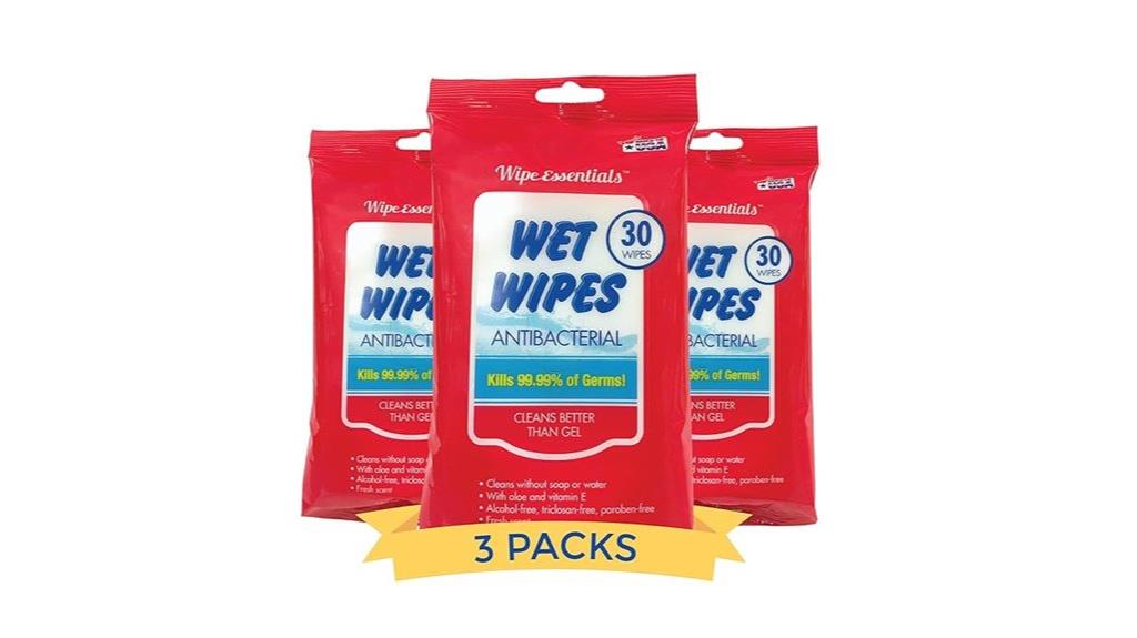 three packs of 30 wipes