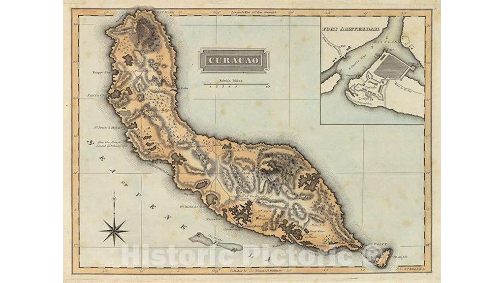 vintage 1823 curacao map