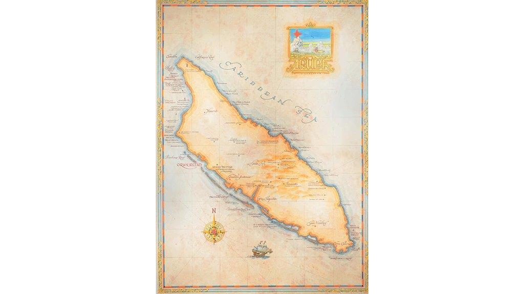 vintage caribbean aruba map
