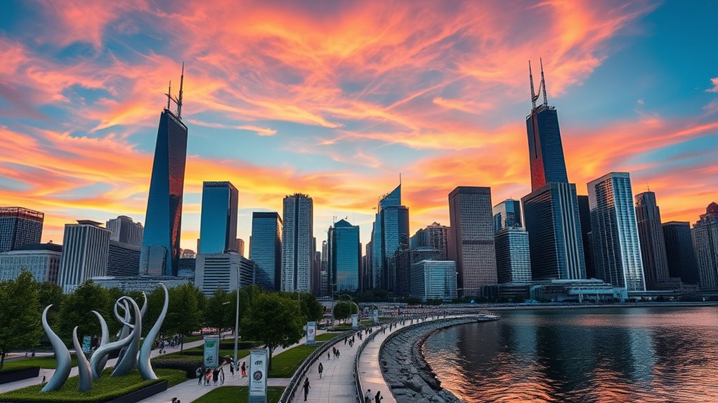 chicago skyline and lake michigan