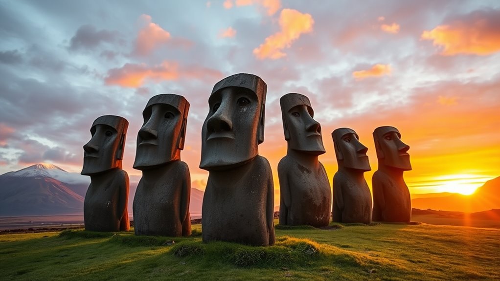 moai statues and archaeological sites