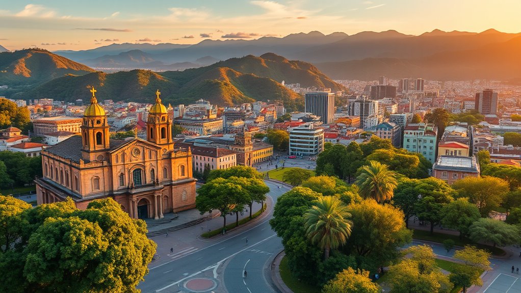 mountain city with cultural landmarks