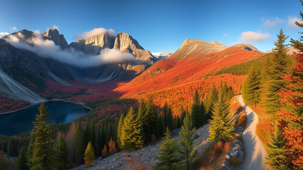 mountain peaks and lakes